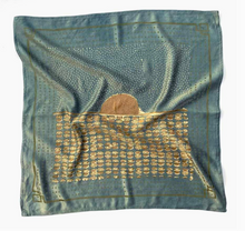 Load image into Gallery viewer, Surya Light Blue + Green Silk Scarf