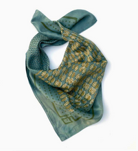Load image into Gallery viewer, Surya Light Blue + Green Silk Scarf