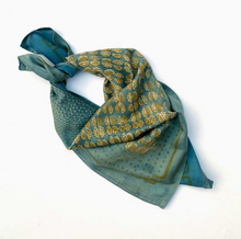 Load image into Gallery viewer, Surya Light Blue + Green Silk Scarf