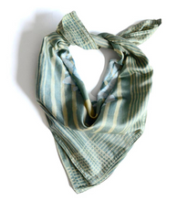 Load image into Gallery viewer, Green Square Flower Block Print Bandana - T.Karn