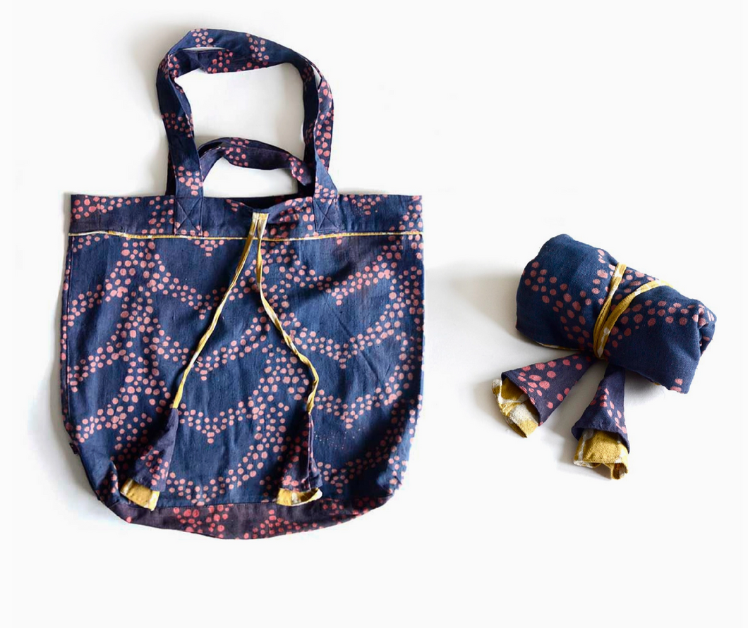 Hand-Dyed Indigo Grocery Tote Bag