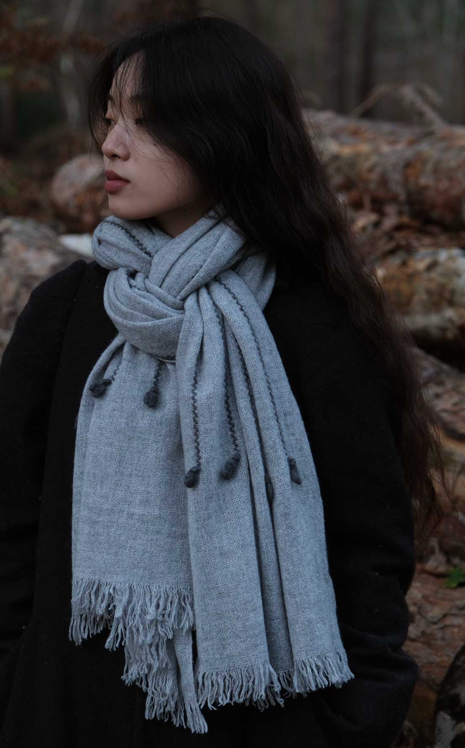 Oats & Rice Seedling Cashmere Scarf in Pewter