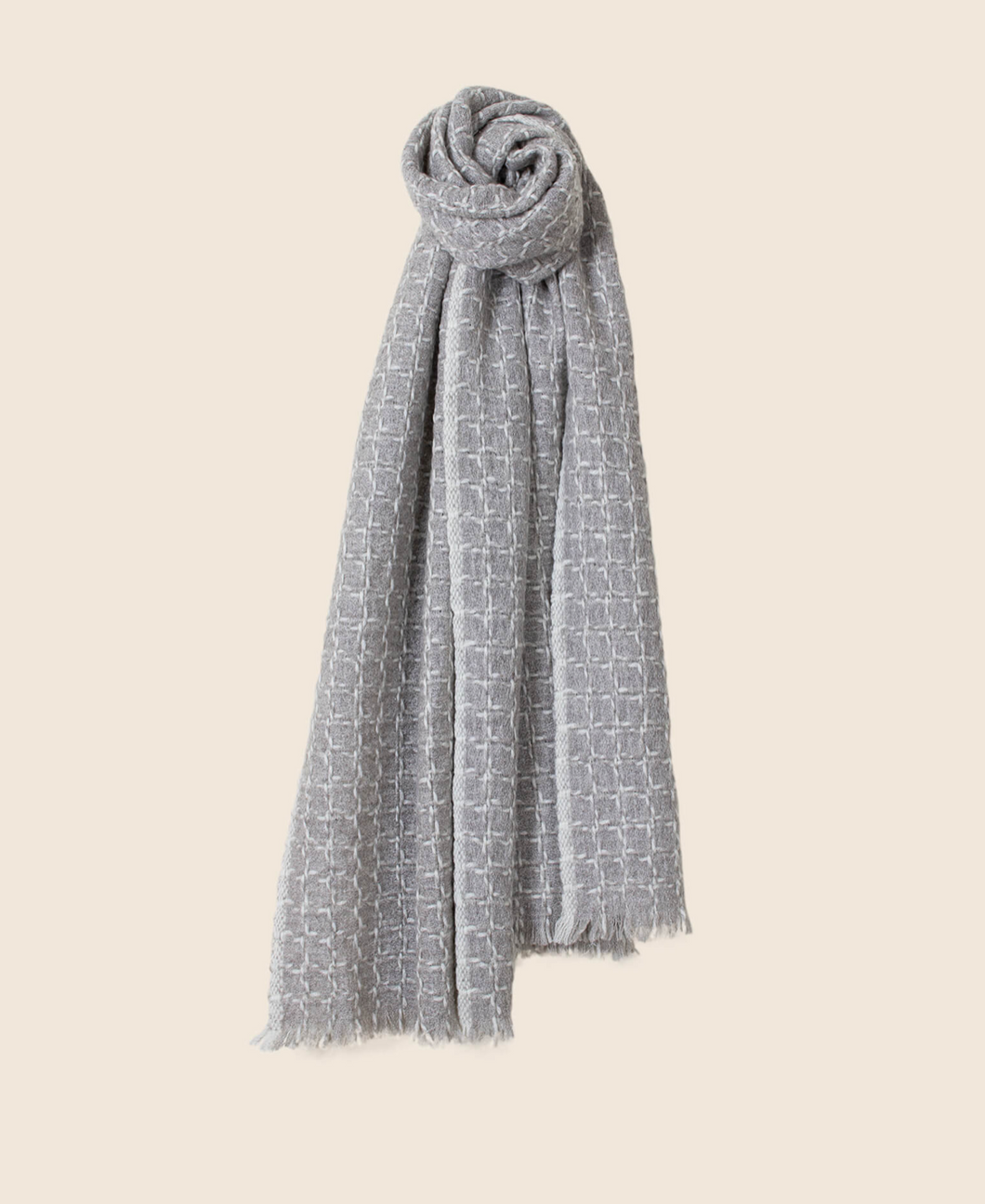 Oats & Rice Grid Cashmere Scarf in Smoke Grey
