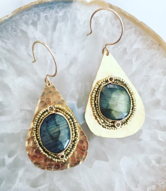 Labradorite on Hammered Brass Earrings