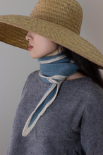 Load image into Gallery viewer, Oats and Rice Cashmere Neck Scarf- Blue/Cream Trim
