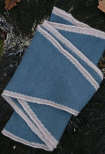 Load image into Gallery viewer, Oats and Rice Cashmere Neck Scarf- Blue/Cream Trim
