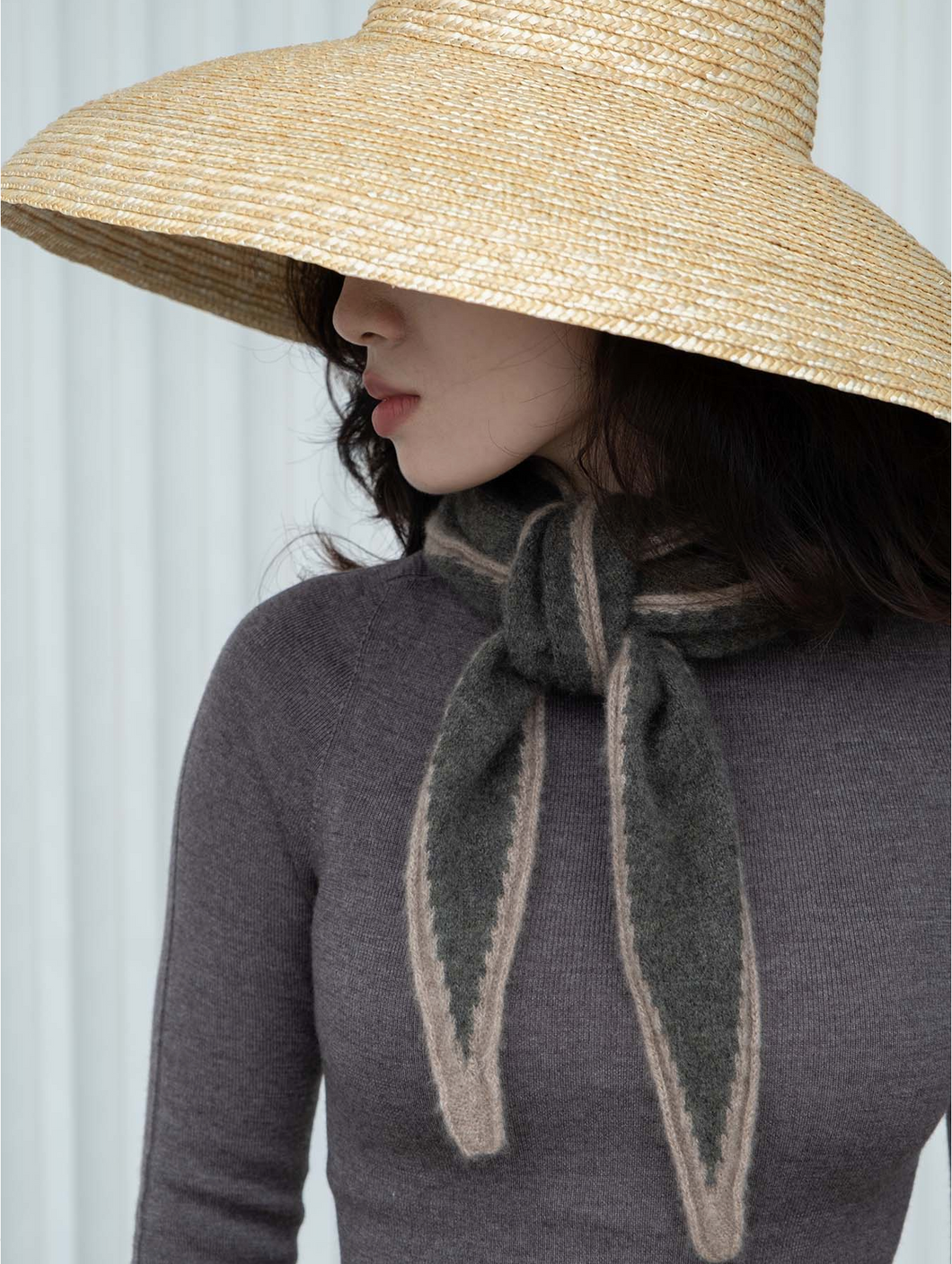 Oats and Rice Cashmere Neck Scarf- Green/Brown Trim