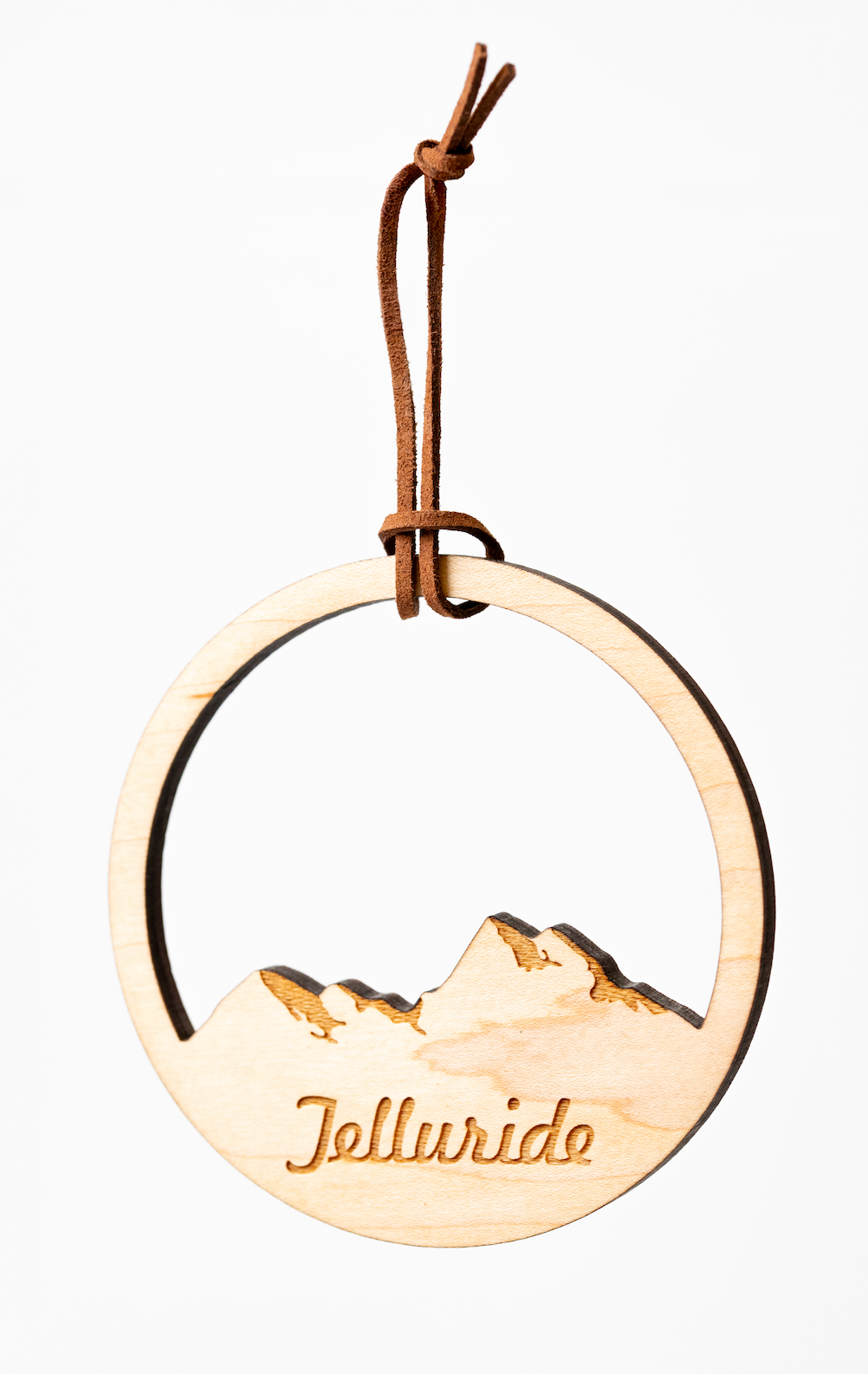 Telluride Wood + Leather Mountain Ornament